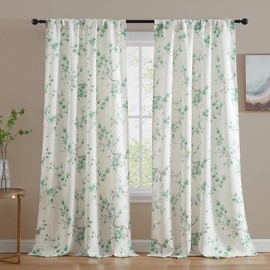 HLC.ME Jasmine Floral Patterned Window Rod Pocket Curtains for Bedroom - Light Blocking Darkening Window Panels, Set of 2 (Seafoam Green, 52 W x 84 L)
