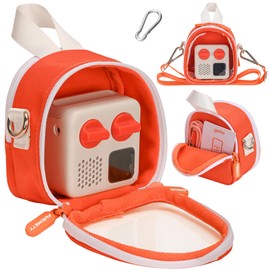 FURIMETY Clear Carrying Case Compatible with Yoto Mini Player, Bag for Yoto Mini with Carabiner, Small Travel Storage Bag for Audio Player with Detachable Shoulder Strap, Orange