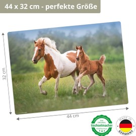 Washable Place Mats - Horses Mum with Foal - 1 Piece - 44 x 32 cm - Made of Premium Vinyl
