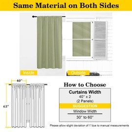 WelvetBLK Sage Green Blackout Curtains for Bedroom Living Room 63 Inch Length 2 Panels Set, Soft Solid Room Darkening Thermal Insulated Window Treatments, Rod Pocket Dining Room Curtains, 40" Wx63 L