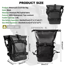 Vechkom Motorcycle Crash Bar Bag 100% Waterproof Travel Luggage - 8L Saddlebags with Adjustable Straps Shoulder Strap Universal Backpack Luggage for ADV Touring Off-Road Riding (Black 1 PC)