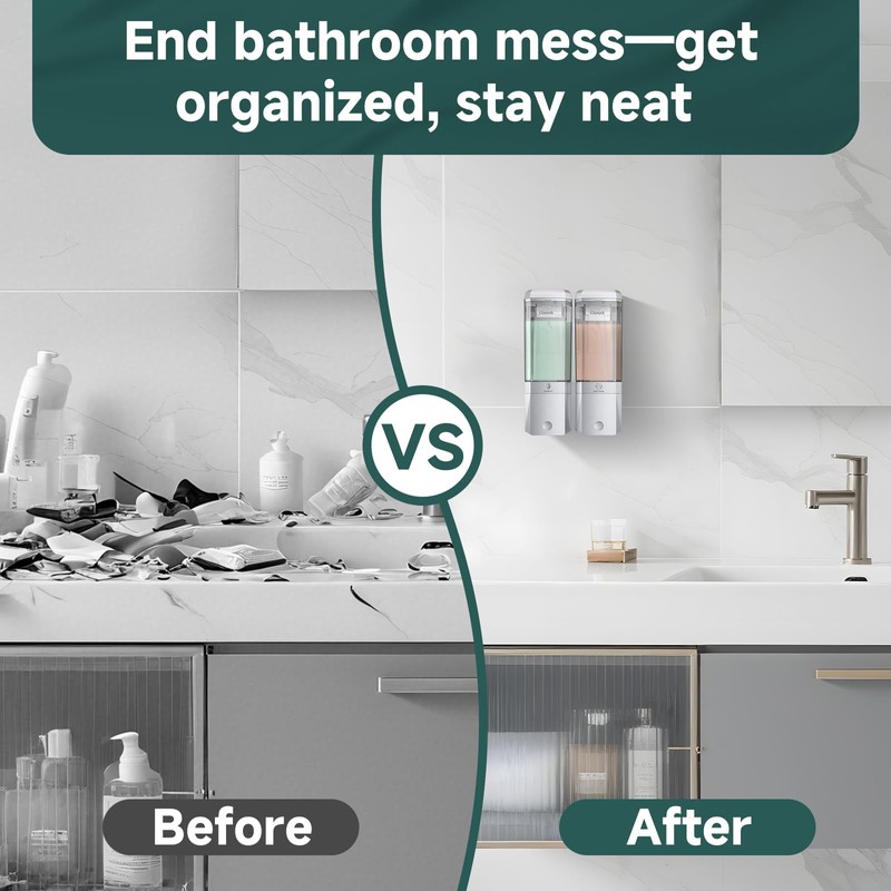 Shampoo and Conditioner Dispenser 2 Chamber No Drill Shower Soap
