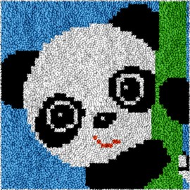 Yglnden Latch Hook Kit DIY Throw Cover Crochet Needlework Printed Canvas Decor for Kids Adults (Panda:30x30cm/12 X12)