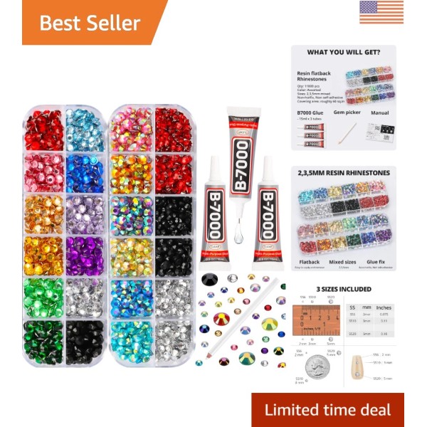 Unbranded Crafting Bliss: 11000 Rainbow Rhinestones & B7000 Glue for