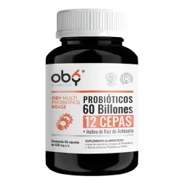 Probioticos Avanzados 60 Billones 12 Cepas + Prebioticos | Digestion Microbiota | Oby Vitaminas Mujer Hombre | Suplemento Alimenticio Candida Cleanse 