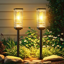 BUCASA Solar Lights for Outdoor Garden Pack of 2, Larger, Bright Solar Lights for Outdoor Use with Warm White Tungsten, Waterproof Solar Lights, Garden Decoration for Lawn, Patio, Yard, Gifts for