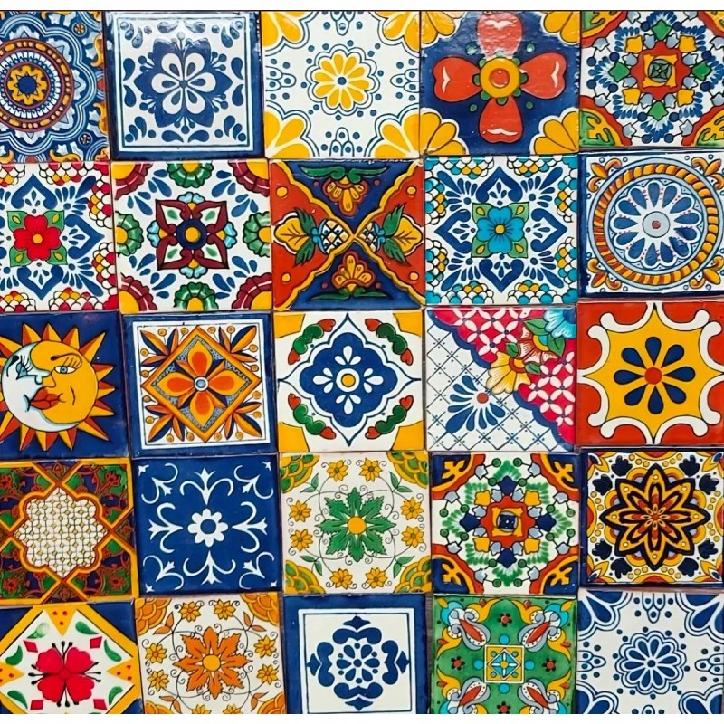 Escanver 40 Piezas Azulejo De Talavera 10x10 Cm Diferentes Colores