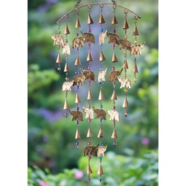 Second Nature Online - Wind Chime with Elephants | Wind Chimes for Garden and Indoor | Handcrafted | Garden, Patio Decoration | Ethically Sourced | Made from Recycled Metal | 38 cm x 86 cm