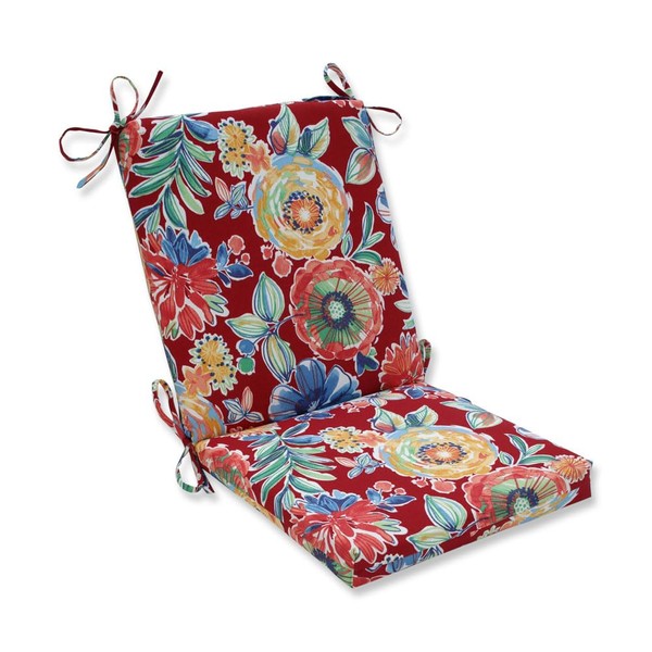 Pillow Perfect Bright Floral Indoor/Outdoor Solid Back 1 Piece Square Corner Chair Cushion with Ties, Deep Seat, Weather, and Fade Resistant, 36.5" x 18", Red/Blue Colsen, 1 Count