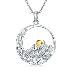 POPLYKE Celtic Mountain Range Necklace for Women 925 Sterling Silver Sun Mountain Jewelry Gifts for Hikers Climbers Nature Lover