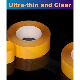 Ultra-Thin Clear Double Sided Tape Heavy Duty 2-Inch x 50 Feet Two Sides Strong Stick Mounting Adhesive Tape for Arts & Crafts, Fix Carpet, Women Clothes, Woodworking, Anti Cat Scratch, Sewing Project