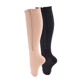 Medias de Compresión con Cremallera para Hombre y Mujer, Mejorar la Circulación, Reducen Hinchazón y Fatiga, Fáciles de Poner, Cómodas y Transpirables, Uso Diario o Viajes (Negro/Beige, XXL)