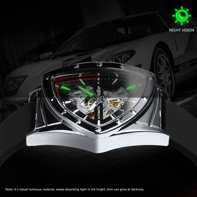 Caluxe Triangle Skeleton Automatic Mechanical Wrist Watch for Men Rubber