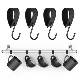 Godneei Leather S Hooks, Set of 4 S Hooks Black for Hanging, Metal Hooks for Hanging for Kitchen, Bathroom, Wardrobe, Robust Coat Hooks, Black