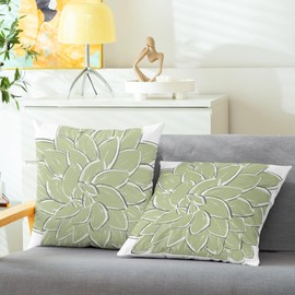CaliTime Throw Pillow Cases Pack of 2 Cozy Fleece Hand-Painted Vintage Dahlia Floral Decorative Cushion Covers for Couch Bed Sofa Farmhouse Decoration 18 X 18 Inches Sage Green Grey