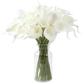 SITUMEIZI 24 PCS White Fake Flowers Artificial Calla Lily Silk Flowers Real Touch for Home Kitchen Decor Wedding Bouquet Office Decoration(Pure White)
