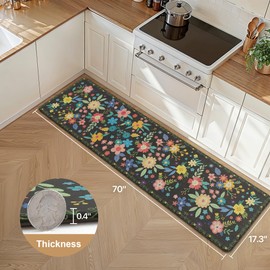 GENIMO Kitchen Mats for Floor, Cushioned Kitchen Rugs Non Slip Washable, Farmhouse Anti Fatigue Mat Waterproof, Comfort Standing Mat Rug for Office, Home, Sink, Laundry, Garage, 17.3"x70", Black
