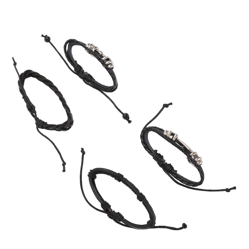 12PCS Braided Faux Leather Bracelet Set Multilayer Vintage Rock Style