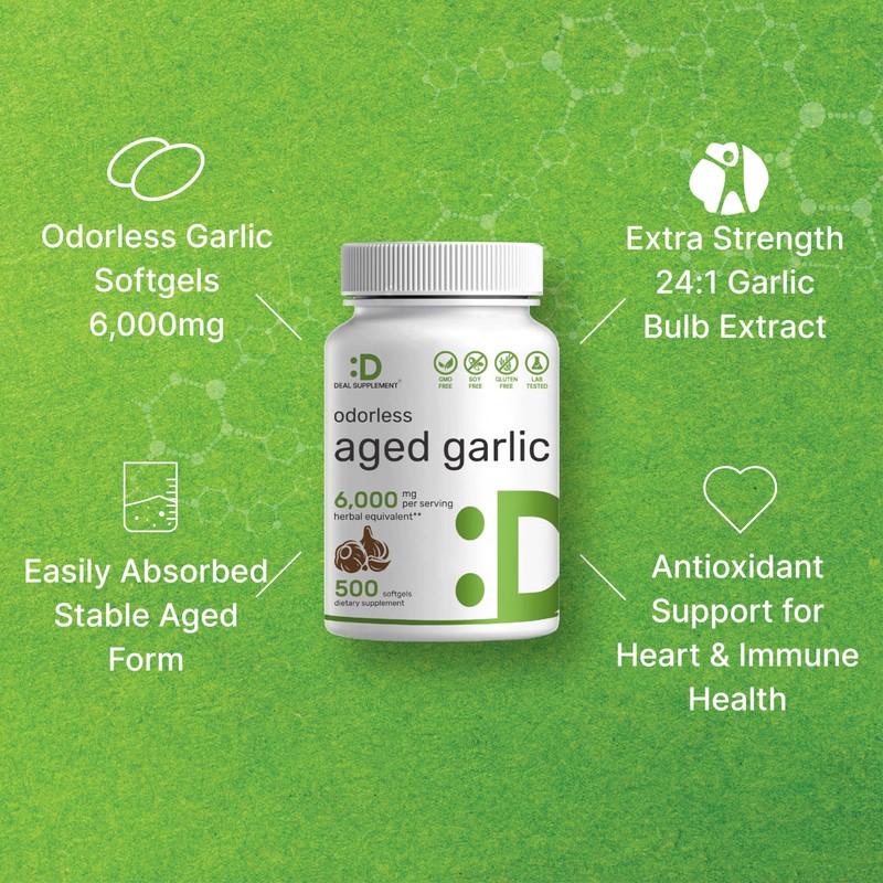 DEAL SUPPLEMENT Odorless Aged Garlic Pills, 6,000mg Per Serving, 500