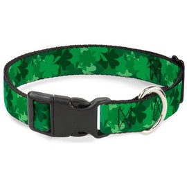 Buckle-Down 16-23" St. Pat'S Stacked Shamrocks Greens Plastic Clip Collar, Wide Medium