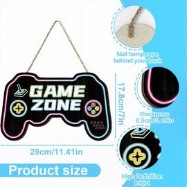 JAWUZ Gamer Zone 29 x 17.8 cm Wooden Sign Gamer Room Decoration Neon Lettering Door Sign Warning Sign Gaming Gift for Teenagers Boys Teenagers Birthday Gift Gamer Room