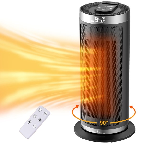 Space Heater, 1500W Electric Space Heater with Thermostat & Remote,12H Timer, 90° Oscillation, Quiet PTC Ceramic Fast Safety Portable Heater for Large Room Office Indoor Use Home Bedroom