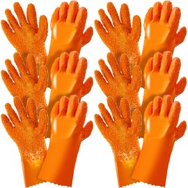 Jecery 6 Pairs Sewer Gloves Plumbing Snake Gloves Abrasion Resistant Drain Cleaning Gloves for Men Women Plumber Tools Orange