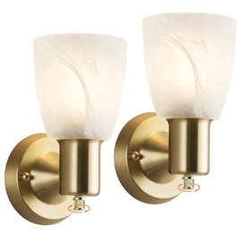 EJIAXIN Wall Sconces Set of 2, Gold Vanity Lights for Bathroom, Modern Wall Light Fixtures with Rotary Switch, Wall Mount Light with Frosted Glass, Farmhouse Lamp for Bedroom Living Room