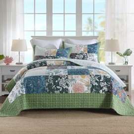 NEWLAKE Cotton Patchwork Bedspread, 3-Piece Bedding Quilt Set with Real Stitched Embroidery, Reversible Matelasse Bed Coverlet Set,Paisley Splicing Pattern,Queen Size