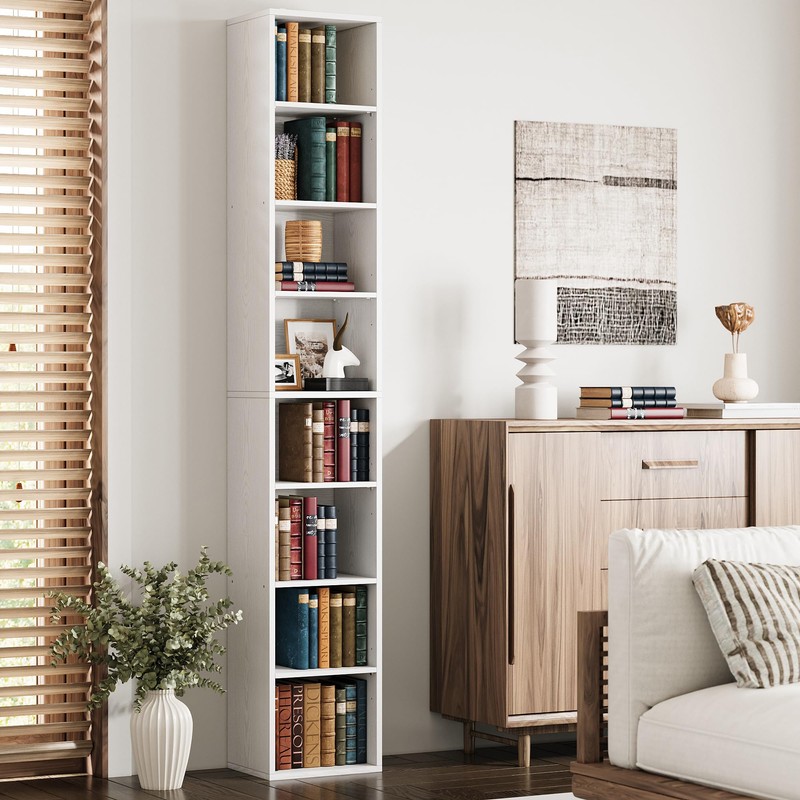 IRONCK Tall Narrow Bookshelf 8 Tiers, Compact Corner Bookcase, Easy