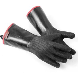 14-Inch Long Sleeve BBQ Grill Gloves 932 Degrees F Extreme Heat Resistance Waterproof Oil Resistant Neoprene Coating Oven Mittscolor: BLACK Color