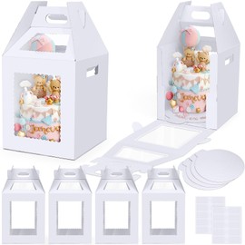 Naleyber Tall Cake Boxes for Tier Cakes with Cake Boards 4 Pack 10x10x12 Inch Large Tiered Cake Carrier Containers with Window for Wedding Birthday Bakery