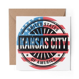 1 x Greeting Card Kansas Missouri USA American Flag - Blank Birthday Celebration Anniversary #6076