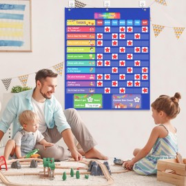 EAMAY Responsibility Pocket Chart | Toddler Routine, Kids Reward Board, Chores Chart, Visual Schedule, Autism Learning Materials for Home School, 129 Cards (32.5''x 25")