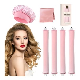 6pzs Curly Ondas En Cabello Rizos Sin Calor Tubo+gorro Satin