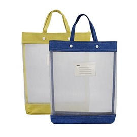 Enyuwlcm Nylon Document Bag with Handle Light Transparent Mesh File Tote Bag Pouch for Carrying Books Papers (2, BU&YL)