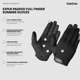 GripGrab EXPLR Padded Full Finger Summer Mountain Bike Gloves Long Cushioned MTB Gravel Biking Off-Road Cycling Glove