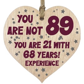 89th Birthday Gift For Women Men Wooden Heart Plaque, Light Wood Sign Keepsake, Happy Birthday Mom, Girlfriend, Dad, Husband, Wife, Boyfriend, Mom Gifts From Son, Grandma, Grandpa Birthday Present