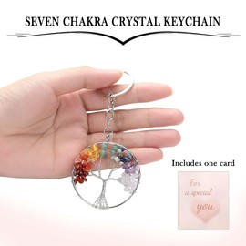 QINJIEJIE Tree of Life Keyring 7 Chakra Crystals Keyrings Crystal Healing Tumbled Stone Car Gifts for Women Friends Meditation Energy Balancing