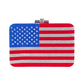 HUANG ZHUANG American Flag Rhinestone Bag Stars and Stripes Handbag Women Clutch Purses Formal Party Crystal Bag