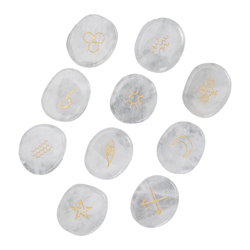 10Pcs Engraved Rune Stones Palm Stones Healing Witch Rune Stone