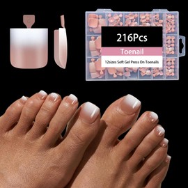 OPkssnails Press on Toenails Short,216Pcs Summer Brown Ombre Toenail Press Ons Square for Women,Soft Gel Toe Nail Tips, Light Weight & Fit Perfectly,Soak off Acrylic Fake Toe Nail Extensions 12 Sizes