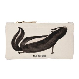 Mr. & Mrs. Panda Size S Small Make-Up Bag Skunk Yoga Gift Cosmetic Bag Pencil Case Makeup Stinker Skunk Case Stinki, White, Hand Drawn