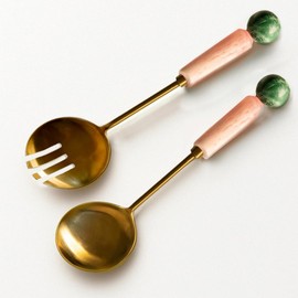 Folkulture Salad Servers or Salad Hands | Metal with Resin Salad Tongs for Serving or Serving Spoons | Tongs for Serving Pasta or Fruit or Salads | Stainless Steel Salad Forks (Pink and Sage, 12 X 3")