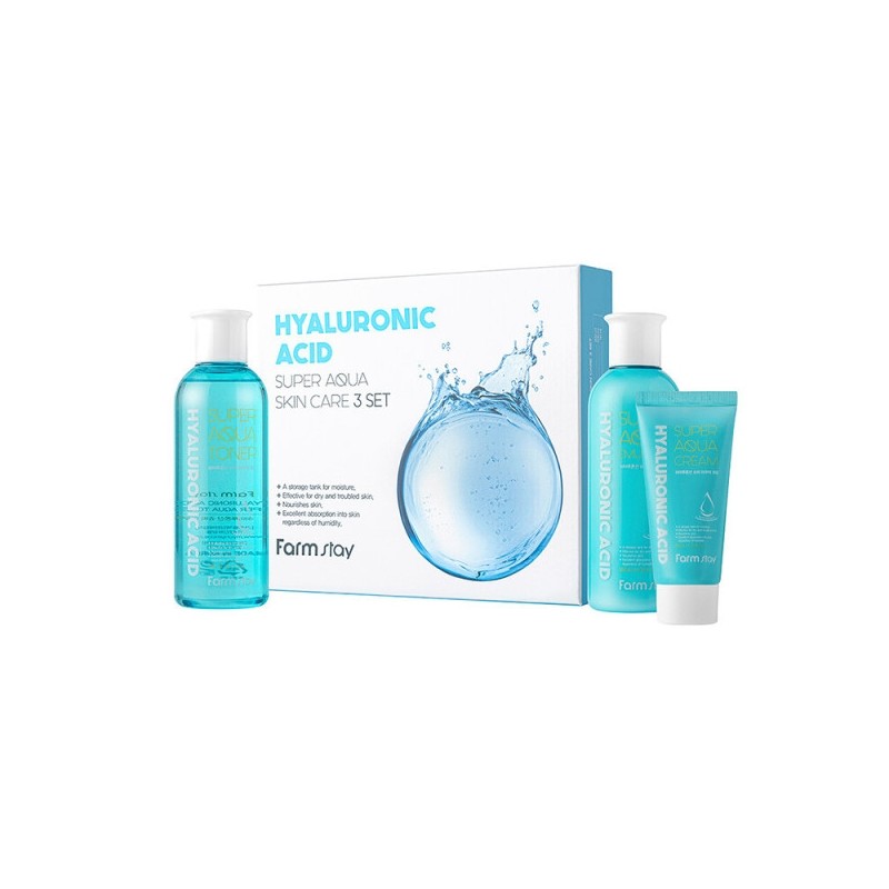 Farmstay Hyaluronic Acid Super Aqua Skincare 3-piece Set / 팜스테이
