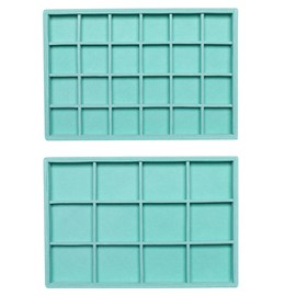 Frebeauty Stackable Velvet Jewelry Organizer Trays for Drawers Inserts Jewelry Storage Tray Display Case, Stud Earrings Bracelets Necklace Rings Accessories Trays for Women(Set of 2)(Turquoise)