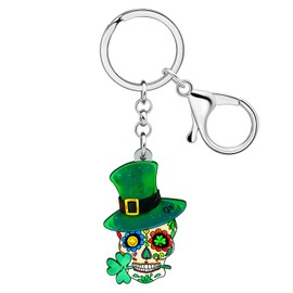 WEVENI Cute St Patricks Day Keychain for Women Girls St. Patrick's Day Accessories Decorations, Skull B, W2L2