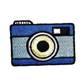 HHO Blue Camera Cartoon Kiss Patch Embroidered DIY Patches, Cute Applique Sew Iron on Kids Craft Patch for Bags Jackets Jeans Clothes