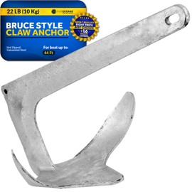 Five Oceans FO341 Bruce Style Claw Anchor, 22 Lb / 10 Kg Hot Dipped Galvanized Steel Boat Anchor, for Pontoon, Fishing Boats, Bass Boats, Sport Boats, Sportyachts, Sailboats
