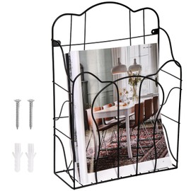 ZOOFOX Wall Mounted Magazine Holder, Metal Wire Hanging Wall File Organizer, Vertical Desktop Mail Paper Folder Holder Rack for Home, School, Office